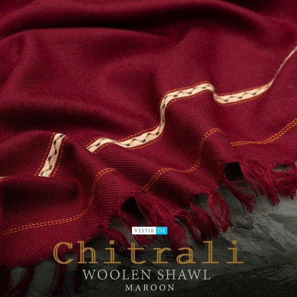 Maroon Chitrali Woolen Shawl - Faisalbad Fabrics